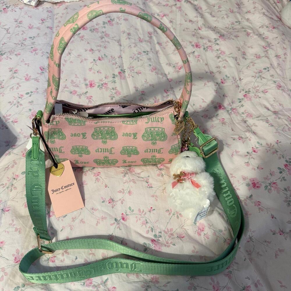 NWT Juicy Couture Juicy Festival Shoulder Bag in Pink Diamond & Retro Green